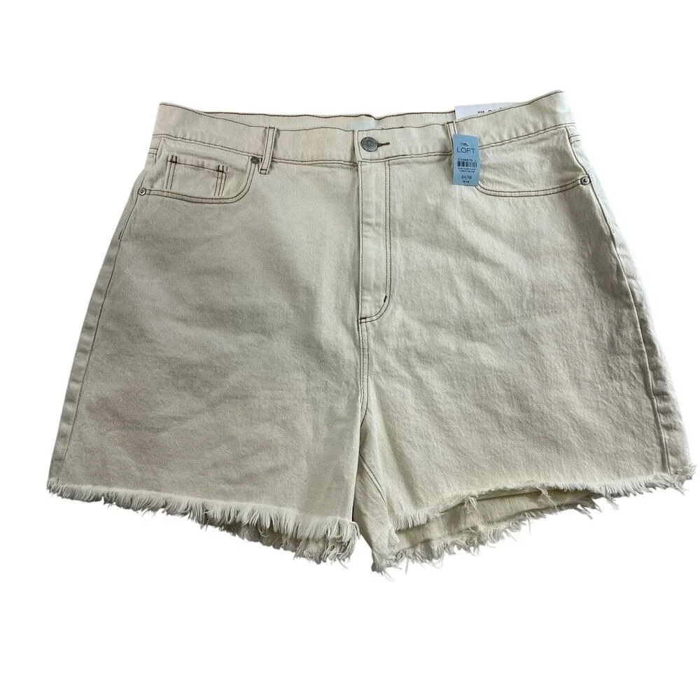 LOFT Plus 34 18 Petite Shorts Baggy High Waist Boyfriend‎ Raw Hem Denim Stretch